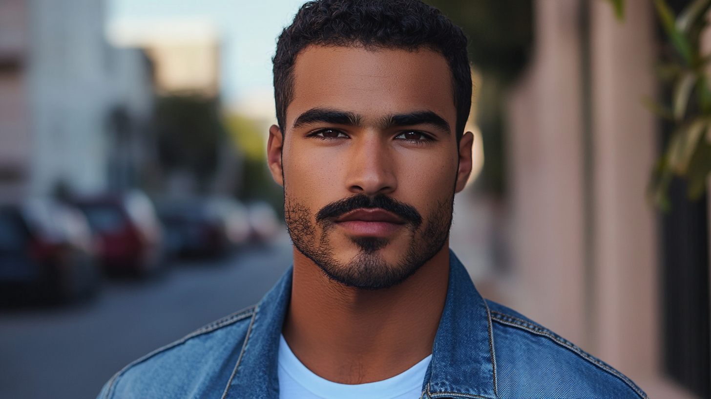 A group of diverse men in a modern grooming studio engaged in grooming activities amidst a backdrop of grooming products.