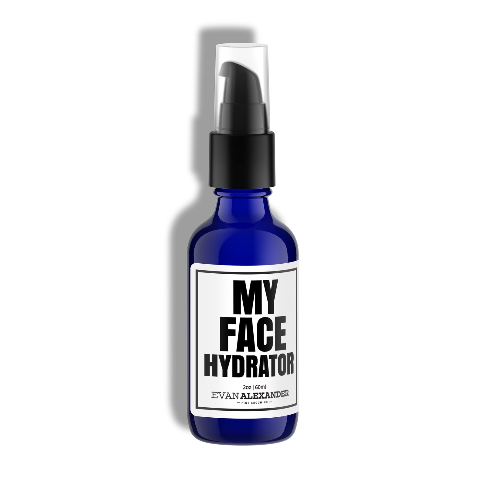 A blue bottle with a white label that reads 'MY FACE HYDRATOR' and a black pump dispenser. The brand name 'EVALE Александр' is also visible.