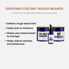Beard care products with text on a white background